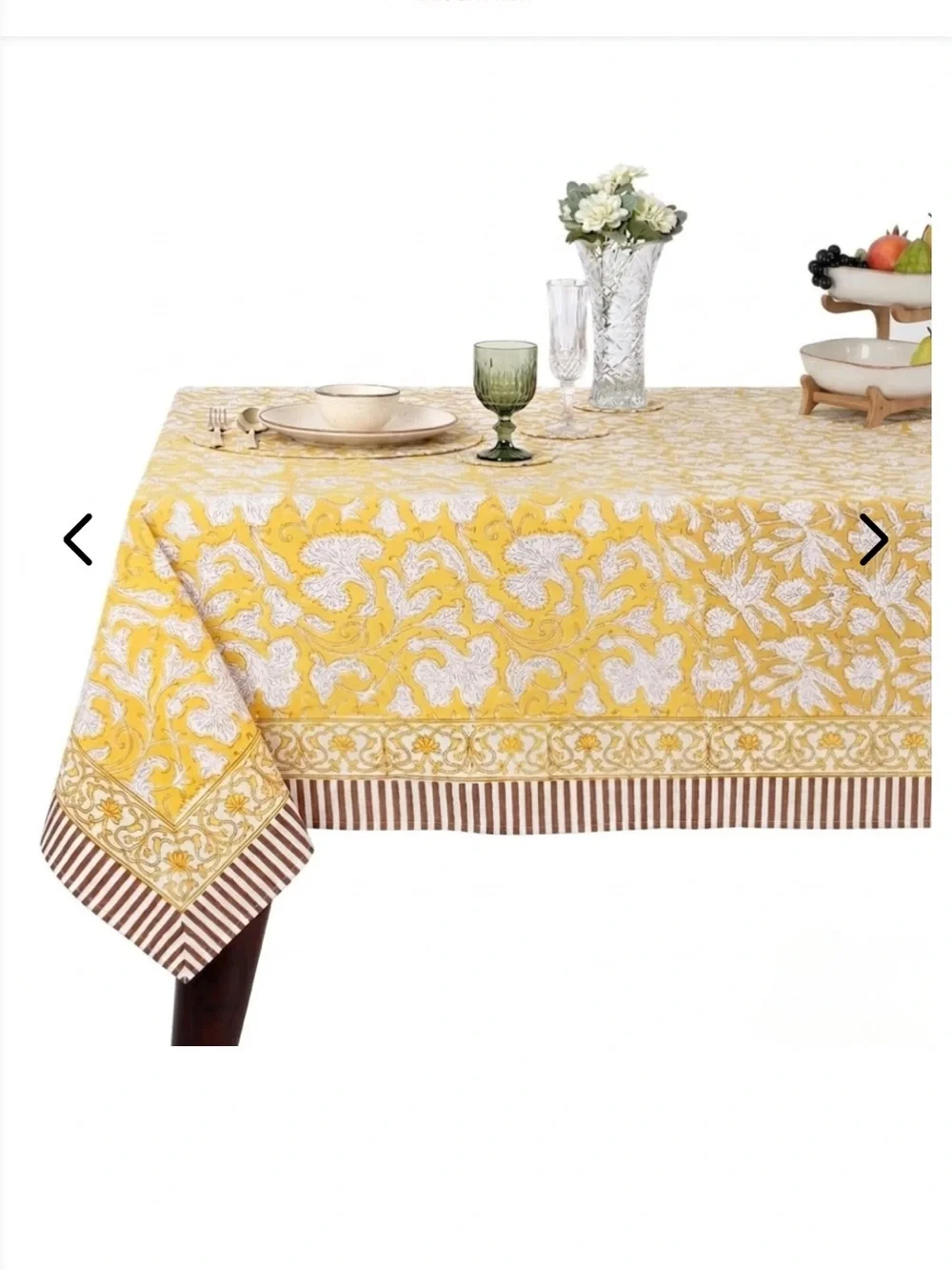 Ridhi Saffron Yellow Hand Block Print 100% Cotton Tablecloth 160x72 Rectangle
